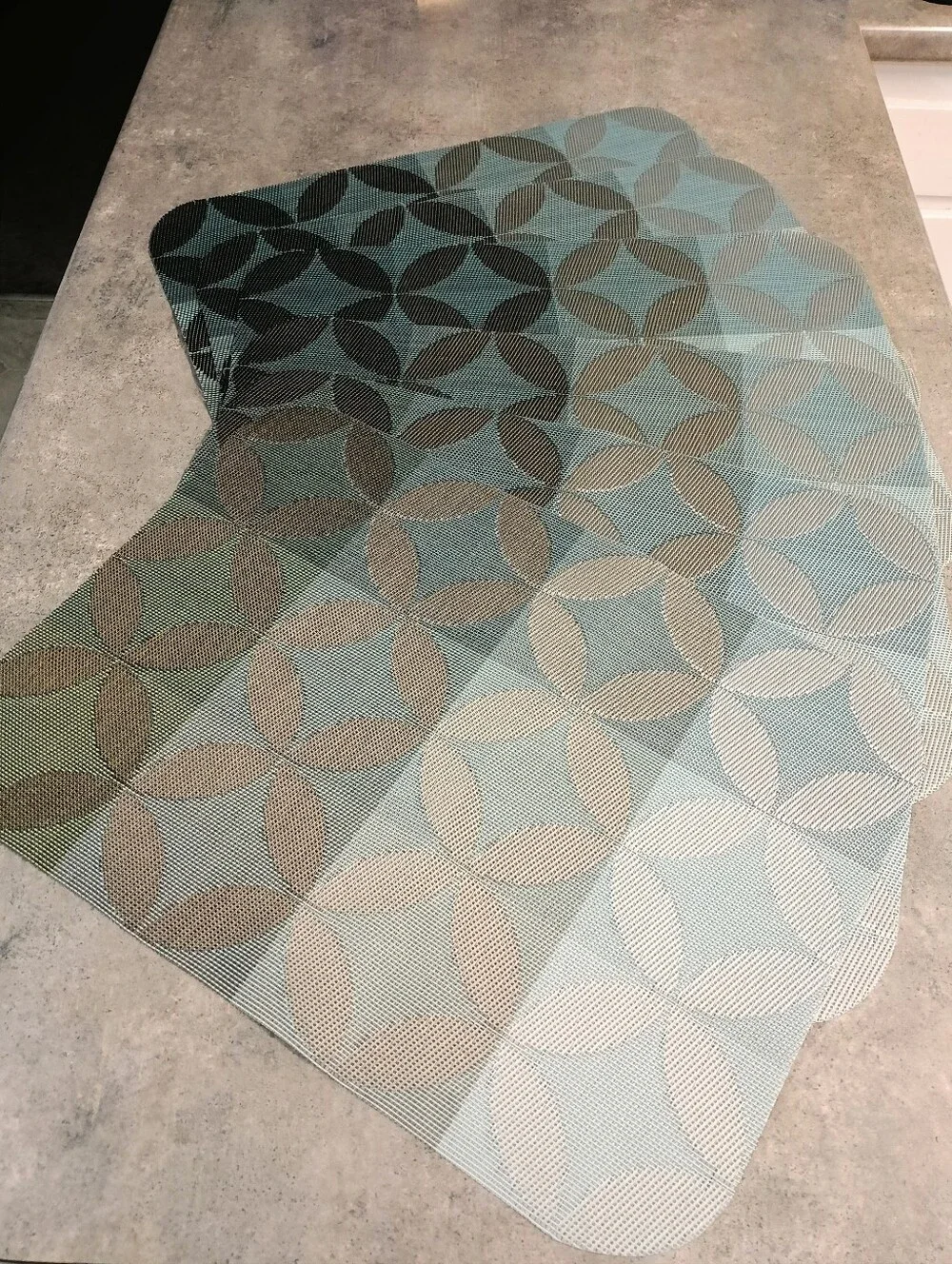 NWT Pier 1 Imports 6 Teal Blue, Aqua & Taupe Placemats & 8 Teal & Taupe Napkins